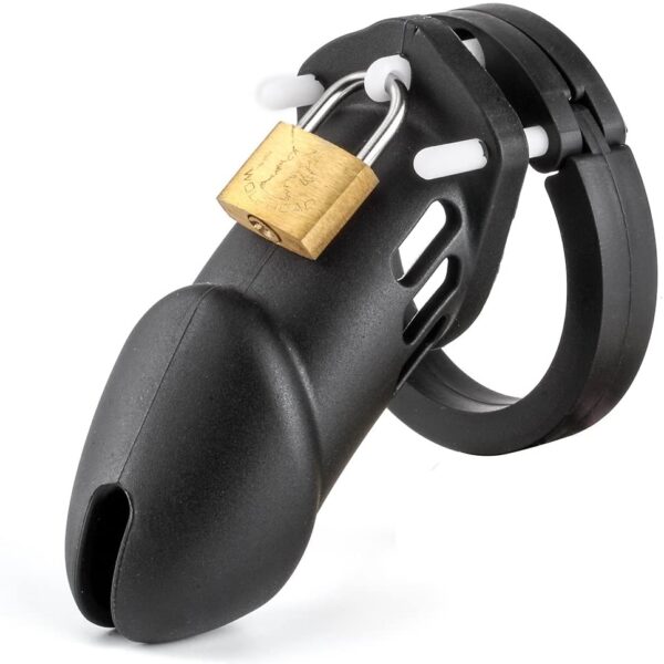 Male's Black Silicone Chastity Cage 3.15 Inches and 3.74 Inches Long